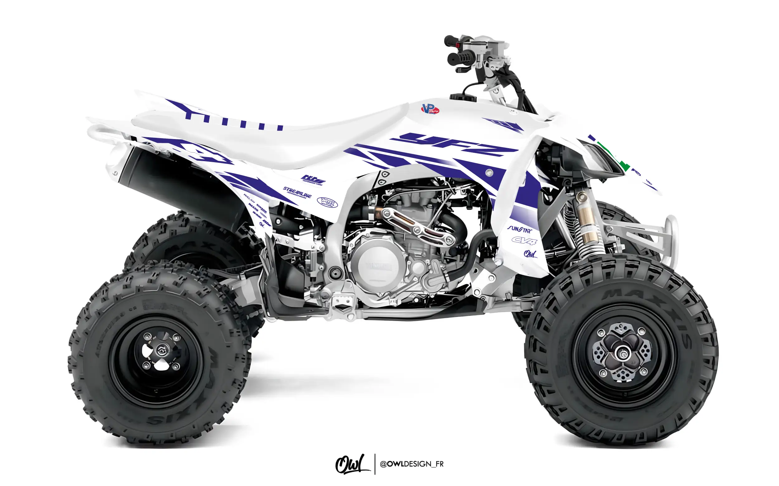 Kit déco YAMAHA 450 YFZR -AMA Blanc-bleu