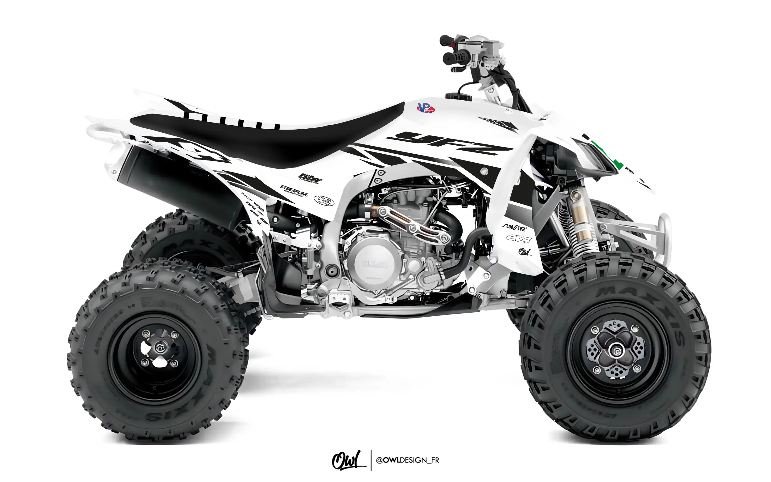 Kit déco YAMAHA 450 YFZR - AMA Blanc-Noir