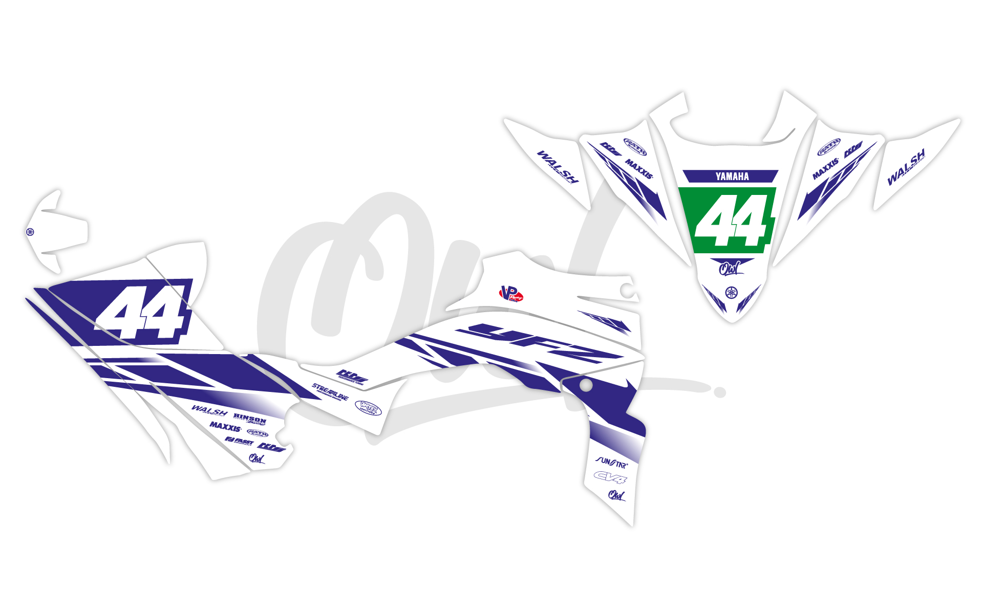 Kit déco YAMAHA 450 YFZR -AMA Blanc-bleu